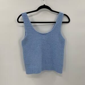 Aerie Womens Large Marshmallow Cropped Tank Light Blue Soft Cozy Lounge *Flaw